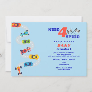 Need 4 Speed Motor Car Racing Boys Vierten Geburts Einladung