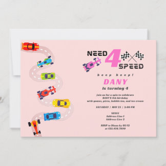 Need 4 Speed Motor Car Racing Girl Vierten Geburts Einladung