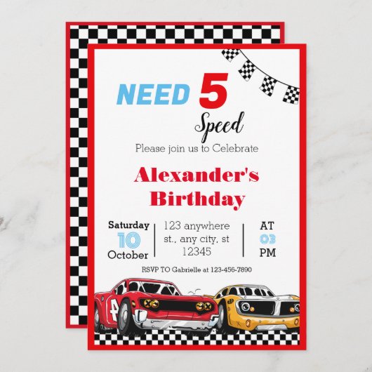 Need 5 Speed Red Race Car Einladung (Vorne/Hinten)