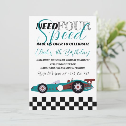 Need for Speed Birthday Race Car Party Einladung (Stehend Vorderseite)