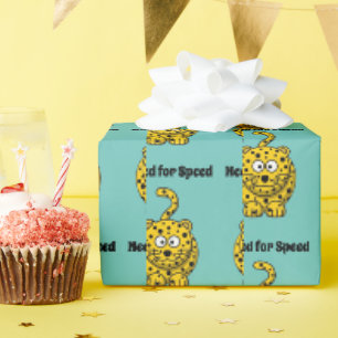Need for Speed, Funny Cheetah Cartoon Cat Design Geschenkpapier