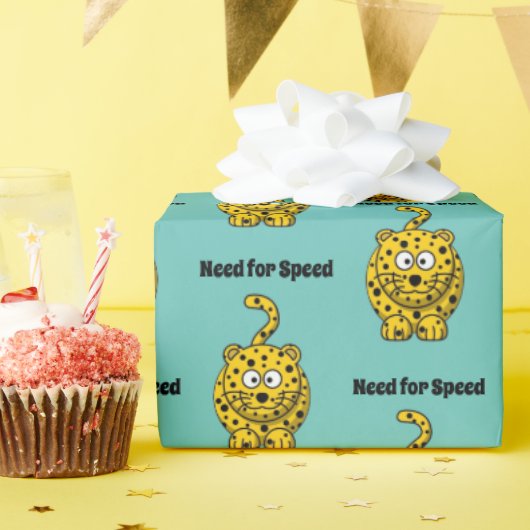 Need for Speed, Funny Cheetah Cartoon Cat Design Geschenkpapier (Geburtstagsparty)