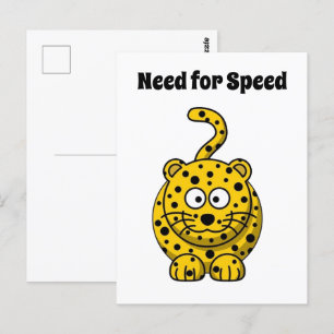 Need for Speed, Funny Cheetah Cartoon Cat Design Postkarte