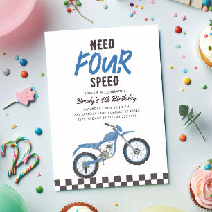 Need Four Speed Blaues Dirt Bike 4. Geburtstag Einladung