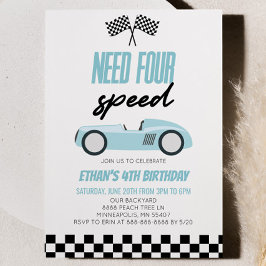 Need Four Speed Blue Race Car 4. Geburtstag Party Einladung