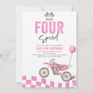 Need Four Speed Dirt Bike Mädchen 4. Geburtstag Einladung