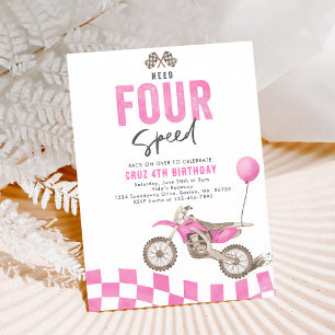 Need Four Speed Dirt Bike Mädchen 4. Geburtstag Einladung