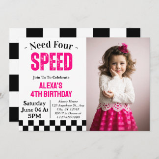 Need Four Speed Girl 4. Geburtstag Party Foto Einladung
