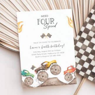 Need Four Speed Monster Truck 4th Birthday Bash Einladung