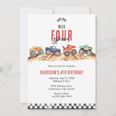 Need Four Speed Monster Truck Boy 4th Birthday Einladung (Vorderseite)