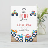 Need Four Speed Monster Truck Boy 4th Birthday Inv Einladung (Stehend Vorderseite)