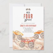 Need Four Speed Monster Truck Boy 4th Birthday Inv Einladung (Vorderseite)