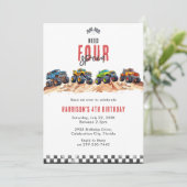 Need Four Speed Monster Truck Boy 4th Birthday Inv Einladung (Stehend Vorderseite)