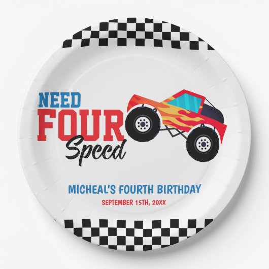 Need Four Speed Monster Truck Paper Napkin Pappteller (Vorderseite)
