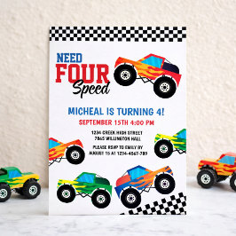 Need Four Speed Monster Truck Race 4. Geburtstag Einladung