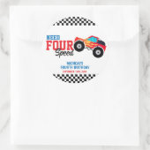 Need Four Speed Monster Truck Vierter Geburtstagsk Runder Aufkleber (Tasche)
