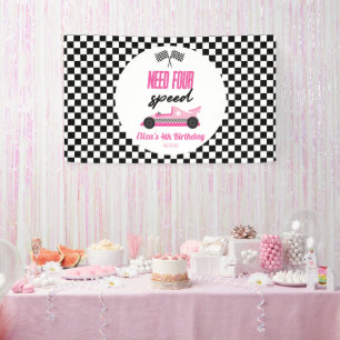 Need Four Speed Pink Race Car 4. Geburtstag Party Banner