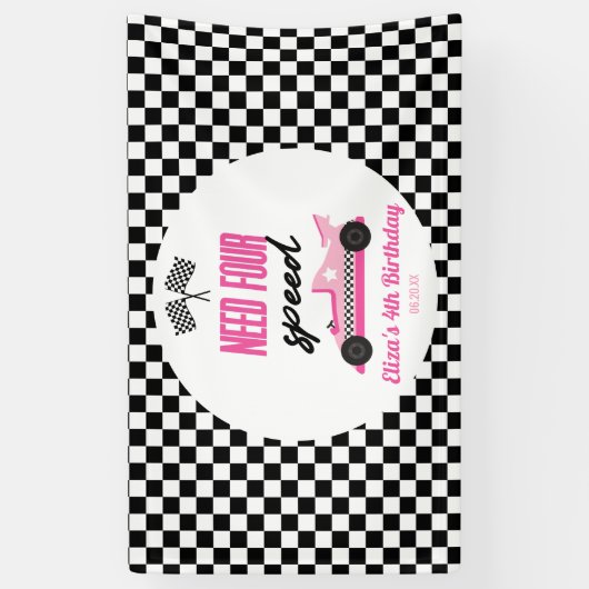 Need Four Speed Pink Race Car 4th Birthday Party Banner (Vertikal)