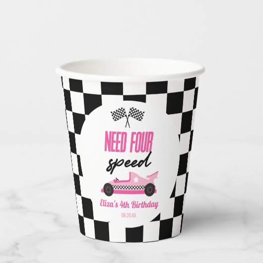 Need Four Speed Pink Race Car 4th Birthday Party Pappbecher (Vorderseite)