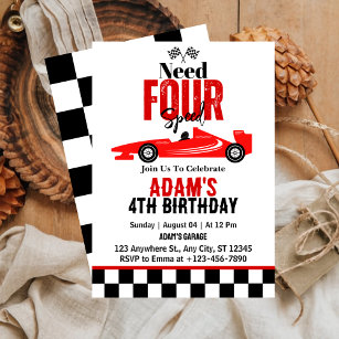 Need Four Speed Race Car Boy 4. Geburtstag Party Einladung