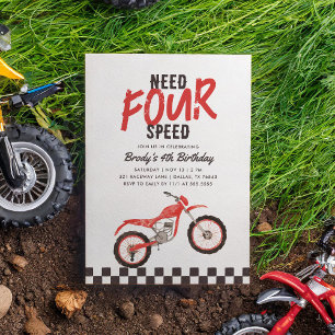 Need Four Speed Red Dirt Bike Boy 4. Geburtstag Einladung