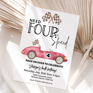 Need FOUR Speed Red Race Auto 4. Geburtstag Einladung
