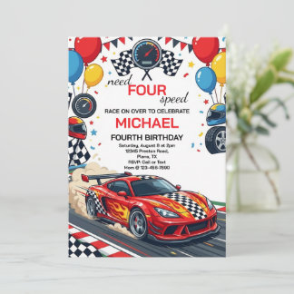 Need Four Speed Red Race Car 4th Birthday Party Einladung