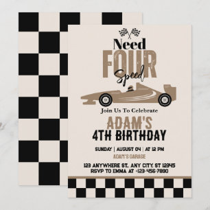 Need Four Speed Rennwagen Junge 4. Geburtstagsfeie Einladung