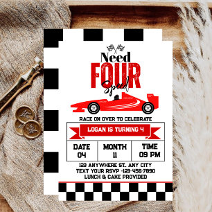 Need Four Speed Rennwagen Junge 4. Geburtstagsfeie Einladung