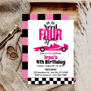 Need Four Speed Rennwagen Mädchen 4. Geburtstag  Einladung