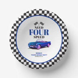 Need Four Speed Sports Car Blue Vierte Geburtstag Pappteller