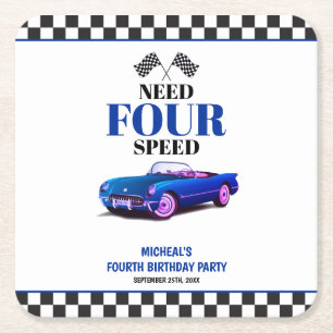 Need Four Speed Sports Car Blue Vierte Geburtstag Rechteckiger Pappuntersetzer