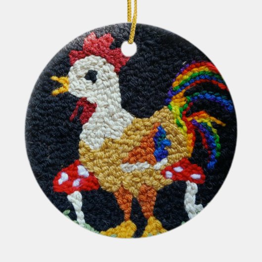 Needle Punch Rooster Design Keramik Ornament (Vorne)