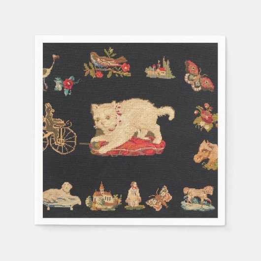 Needlepoint Kitty Cat Paper Napkin Serviette (Vorderseite)