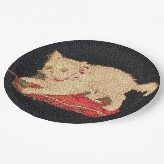 Needlepoint Kitty Cat Paper Plate Pappteller (Schrägansicht)