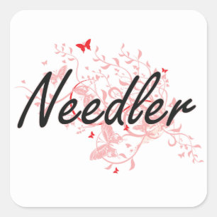Needler Artistic Job Design mit Schmetterlingen Quadratischer Aufkleber