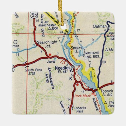 Needles CA Vintage Karte Keramikornament (Vorderseite)