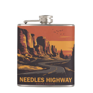 Needles Highway South Dakota Red Sky Flachmann