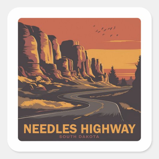 Needles Highway South Dakota Red Sky Quadratischer Aufkleber (Vorderseite)