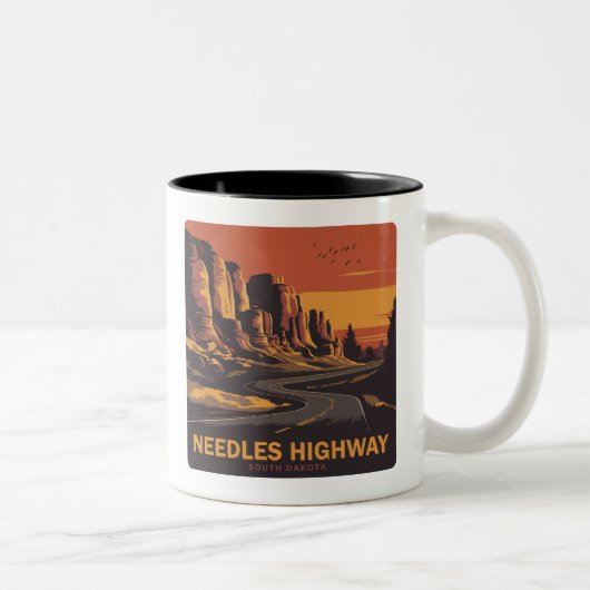 Needles Highway South Dakota Red Sky Zweifarbige Tasse (Rechts)