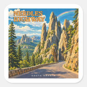 Needles Highway South Dakota Regenbogen Quadratischer Aufkleber