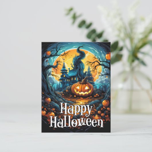 Nefarious Glows Happy Halloween Pumpkin Postkarte (Stehend Vorderseite)