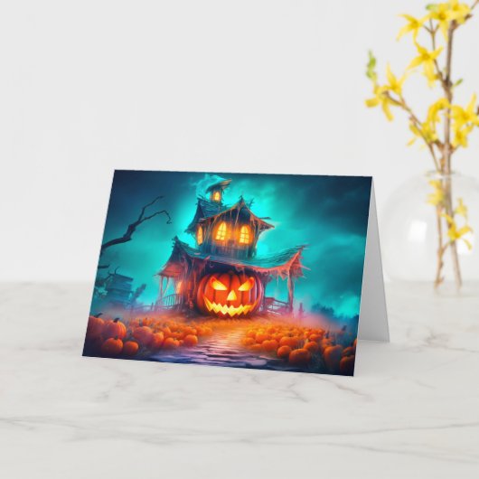 Nefarious Glows Pumpkin & Spuk House Karte (Gelbe Blume)