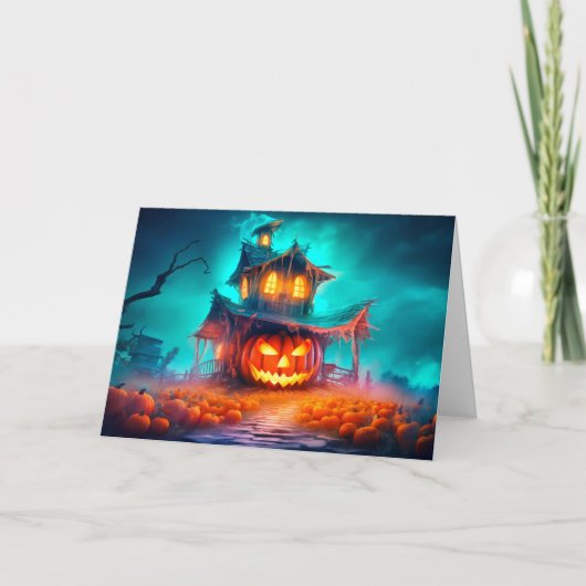 Nefarious Glows Pumpkin & Spuk House Karte (Vorderseite)