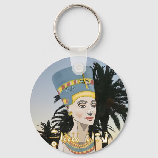 Nefertiti Farbiges Portrait und Palmen Schlüsselanhänger (Vorderseite)