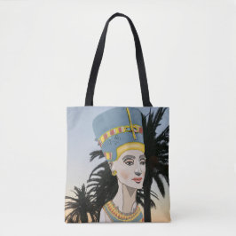 Nefertiti Farbiges Portrait und Palmen Tasche