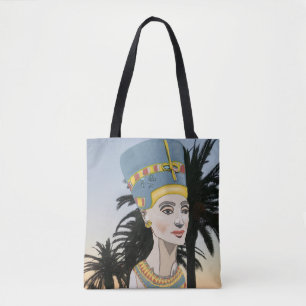 Nefertiti Farbiges Portrait und Palmen Tasche