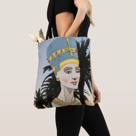 Nefertiti Farbiges Portrait und Palmen Tasche (Von Nahem)