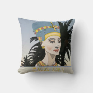 Nefertiti Farbporträt und Palmen   Kissen