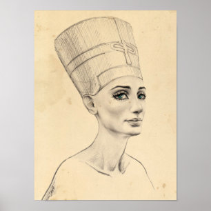 Nefertiti-Portrait zeichnend Papyrus aus dem alten Poster